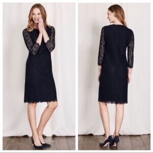 Boden Jennifer Navy Blue Lace Floral 3/4 Sleeve Special Occasion Dress Size 4